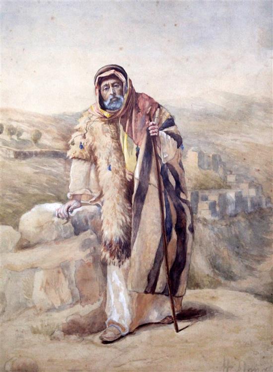 H. Donatt, watercolour, Arab shepherd, 57 x 45cm.
